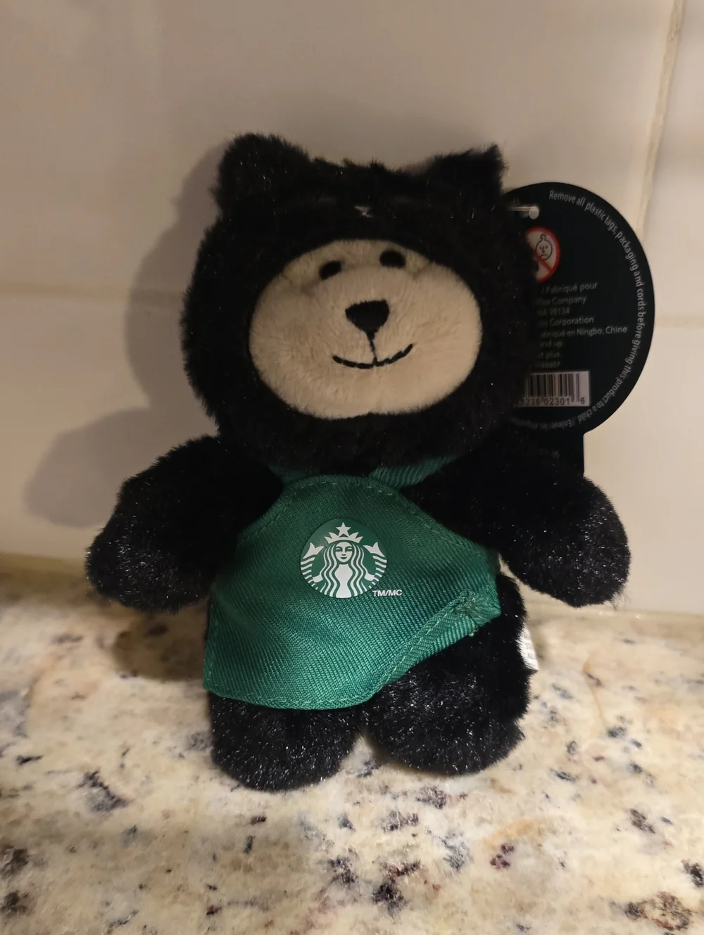 Starbucks Bear Plush Dressed As Cat with Green Apron